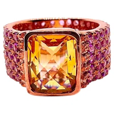 Pre-owned Bochic “capri” Vintage Natural Yellow Citrin & Amethyst Ring 18k Gold & Silver