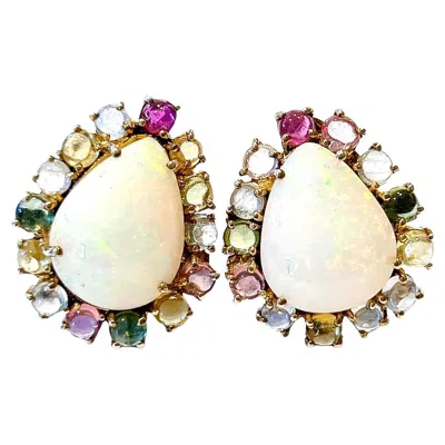 Pre-owned Bochic “capri” Vintage Opal & Multi Tourmaline Earrings Set In 18k Gold & Silver