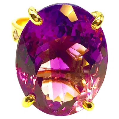 Pre-owned Bochic “capri” Vintage Oval Shape Amethyst & Diamond Set In 18k Gold & Silver In Purple