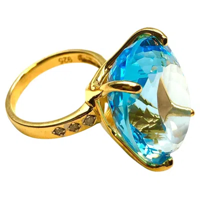 Pre-owned Bochic “capri” Vintage Oval Shape Blue Topaz Diamond Set In 18k Gold & Silver