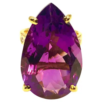 Pre-owned Bochic “capri” Vintage Pear Shape Amethyst & Diamond Set In 18k Gold & Silver In Purple