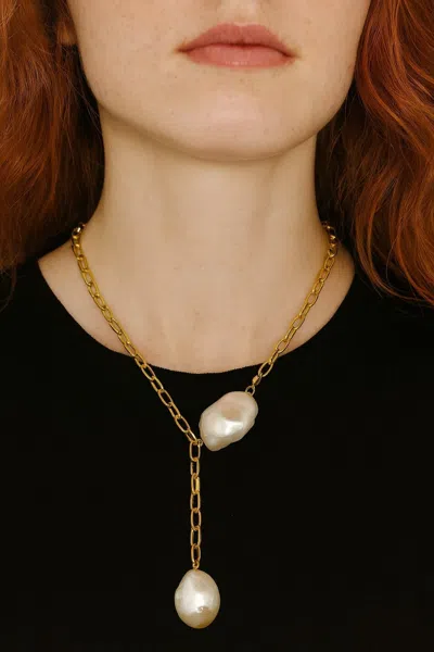 Pre-owned Bochic “capri” Vintage Pearl & Blue Sapphire Necklace Set In 18k & Silver