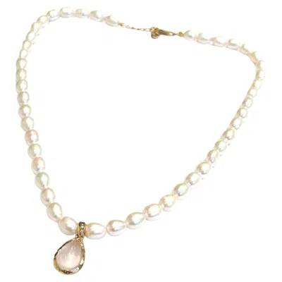 Pre-owned Bochic “capri” Vintage Pearl & Pink Quartz Necklace Set 18k Gold & Silver