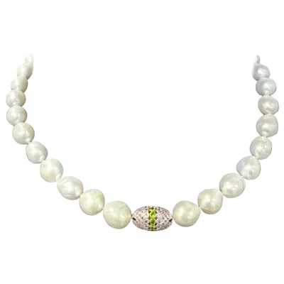 Pre-owned Bochic “capri” Vintage Pearl, Pink Sapphire, Peridot & Mix Gems Necklace