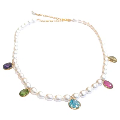 Pre-owned Bochic “capri” Vintage Pearl, Ruby & Multi Gem Necklace Set 18k Gold & Silver