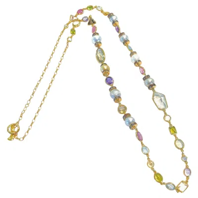 Pre-owned Bochic “capri” Vintage Pearl, Sapphire, Ruby Necklace 18k Gold & Silver In Multi