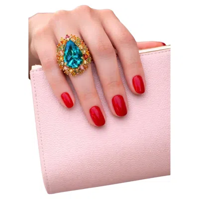 Pre-owned Bochic “capri” Vintage Pink, Green & Yellow Sapphire & Ring — 18k Gold & Silver