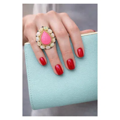 Pre-owned Bochic Capri Vintage Pink Opal & White Opal Ring, 18k Gold & Silver