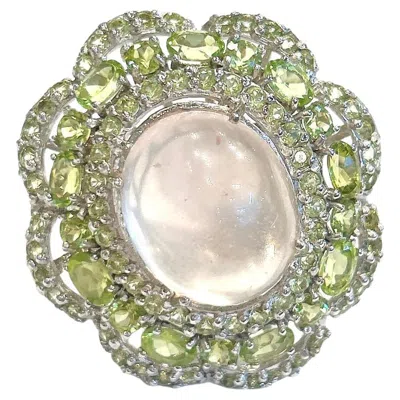 Pre-owned Bochic “capri” Vintage Pink Quartz & Paridot Cocktail Ring 18k Gold & Silver