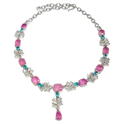 Pre-owned Bochic “capri” Vintage Pink Ruby, Blue Appetite & Topaz Necklace 18k & Silver