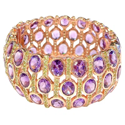 Pre-owned Bochic “capri” Vintage Purple Amethyst & Green Amethyst Cuff - 18k & Silver