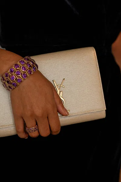 Pre-owned Bochic “capri” Vintage Purple Amethyst & Green Amethyst Cuff Set In 18k & Silver