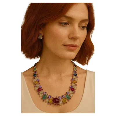 Pre-owned Bochic “capri” Vintage Red Ruby & Yellow Sapphire Necklace Set In 18k & Silver