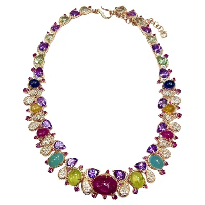 Pre-owned Bochic “capri” Vintage Red Ruby & Yellow Sapphire Necklace Set In 18k & Silver