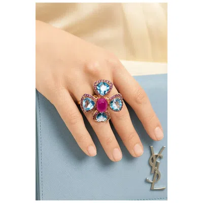 Pre-owned Bochic “capri” Vintage Ruby, Amethyst & Blue Topaz Ring Set In 18k Gold & Silver In Purple