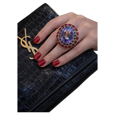 Pre-owned Bochic “capri” Vintage Ruby, Amethyst & Multi Sapphire Ring - 18k Gold & Silver In Purple
