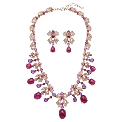 Pre-owned Bochic “capri” Vintage Ruby, Amethyst & Rhodolite Suite - 18k Gold & Silver In Purple