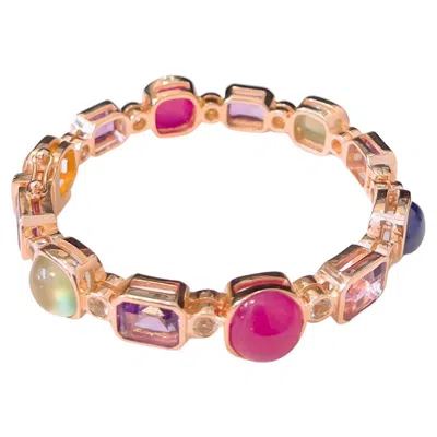 Pre-owned Bochic “capri” Vintage Ruby, Amethyst & Sapphire Bangle - 18k Gold & Silver In Purple