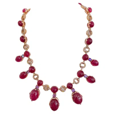 Pre-owned Bochic “capri” Vintage Ruby, Amethyst & Sapphire Necklace 18k Gold & Silver In Purple