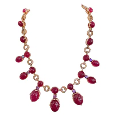 Pre-owned Bochic “capri” Vintage Ruby, Amethyst & Sapphire Necklace 18k Gold -silver In Purple