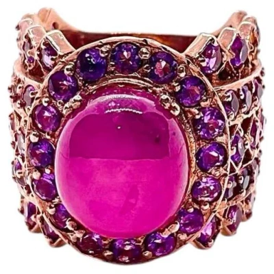 Pre-owned Bochic “capri” Vintage Ruby, Amethyst & Topaz Cocktail Ring — 18k Gold & Silver In Purple