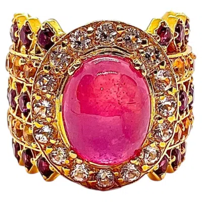 Pre-owned Bochic “capri” Vintage Ruby, Amethyst & Topaz Cocktail Ring — 18k Gold & Silver In Purple