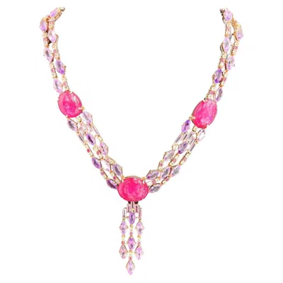 Pre-owned Bochic “capri” Vintage Ruby, Amethyst & Topaz Necklace 18k Gold & Silver In Purple