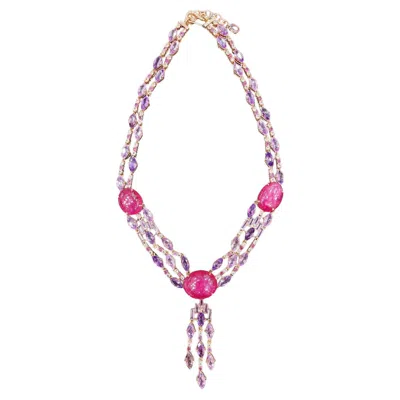 Pre-owned Bochic “capri” Vintage Ruby, Amethyst & White Topaz Necklace 18k Gold & Silver