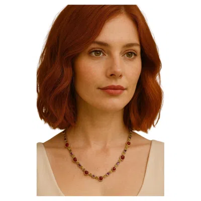 Pre-owned Bochic “capri” Vintage Ruby, Amethyst, Peridot Necklace In 18k Gold & Silver In Purple