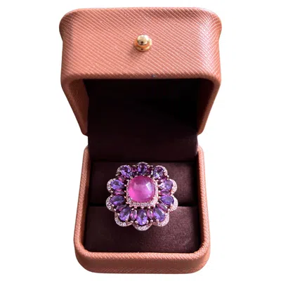 Pre-owned Bochic “capri” Vintage Ruby & Amethyst Ring Set In 18k Gold & Silver In Purple