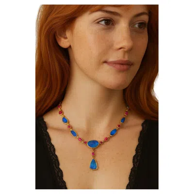 Pre-owned Bochic “capri” Vintage Ruby & Blue Opal Necklace Set In 18k Gold & Silver