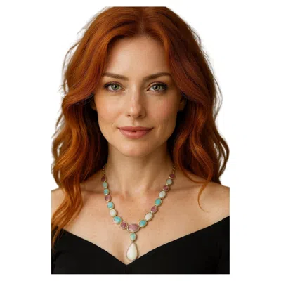 Pre-owned Bochic “capri” Vintage Ruby & Blue, White Opal Necklace Set In 18k Gold & Silver