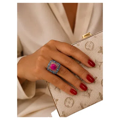 Pre-owned Bochic “capri” Vintage Ruby & Diamond & Blue Topaz Ring Set In 18k Gold & Silver