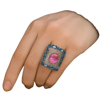 Pre-owned Bochic “capri” Vintage Ruby & Diamond & Blue Topaz Ring Set In 18k Gold & Silver