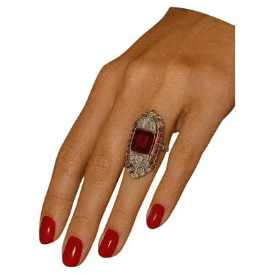 Pre-owned Bochic “capri” Vintage Ruby & Diamond Art Deco Ring Set In 18k Gold & Silver In Multi