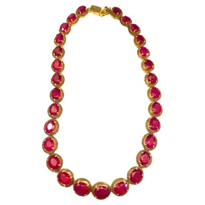 Pre-owned Bochic “capri” Vintage Ruby & Diamond Necklace & Earring Set 18k Gold & Silver In Multi