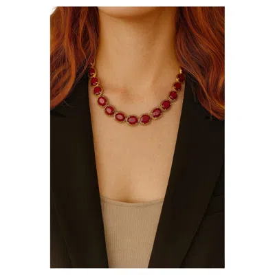 Pre-owned Bochic “capri” Vintage Ruby & Diamond Necklace & Earring Set 18k Gold & Silver In Multi