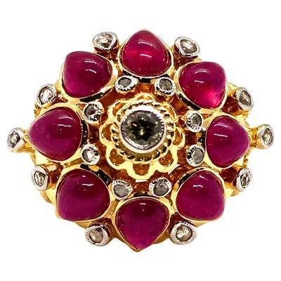 Pre-owned Bochic Capri Vintage Ruby & Diamond Ring, 18k Gold & Silver, 1998 In Multi