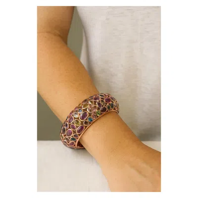 Pre-owned Bochic �capri� Vintage Ruby & Emerald Multi Gem Bangle Set In 18k Gold & Silver In Green