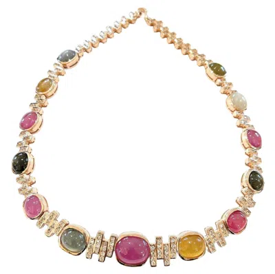 Pre-owned Bochic “capri” Vintage Ruby & Fancy Color Sapphire Necklace Set 18k & Silver In Blue