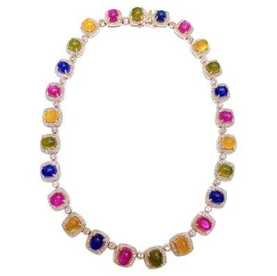 Pre-owned Bochic “capri” Vintage Ruby & Fancy Color Sapphire Necklace Set In 18k & Silver In Blue