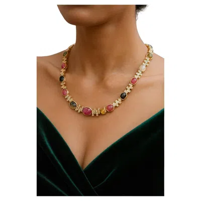 Pre-owned Bochic “capri” Vintage Ruby & Fancy Color Sapphire Necklace Set In 18k & Silver In Blue