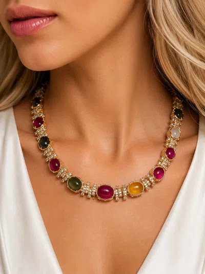 Pre-owned Bochic �capri� Vintage Ruby & Fancy Color Sapphire Necklace Set In 18k & Silver In Blue