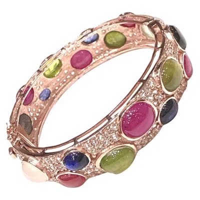 Pre-owned Bochic “capri” Vintage Ruby & Fancy Sapphire Bangle Set In 18k Gold & Silver In Blue