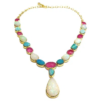 Pre-owned Bochic “capri” Vintage Ruby & Fire Opal Necklace 18k Gold & Silver In Multi