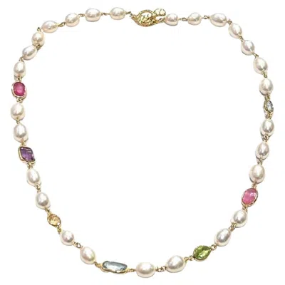 Pre-owned Bochic “capri” Vintage Ruby & Lemon Quartz & Mix Gems Necklace - 18k Gold & Silv In Multi