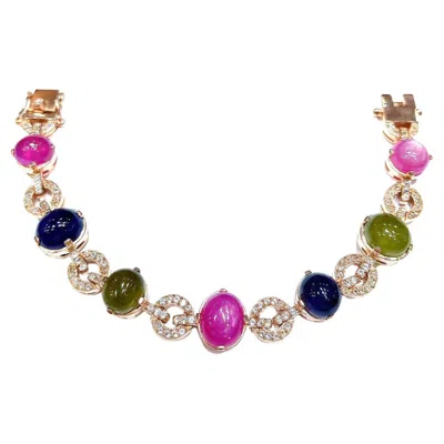 Pre-owned Bochic “capri” Vintage Ruby & Multi Color Fancy Sapphire Bracelet - 18k & Silver In Blue
