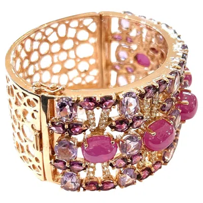 Pre-owned Bochic “capri” Vintage Ruby & Multi Color Gem & Amethyst Cuff Set In 18k Gold & In Purple