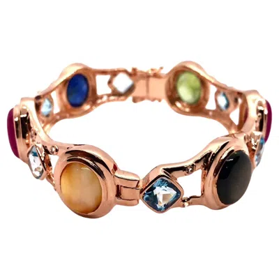 Pre-owned Bochic “capri” Vintage Ruby & Multi Color Gem & Sapphire Bangle Set In 18k Gold In Blue
