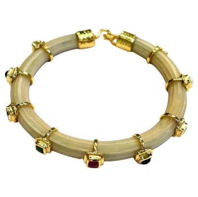 Pre-owned Bochic “capri” Vintage Ruby & Multi Color Sapphire Bangle - 18k Gold & Silver In Blue